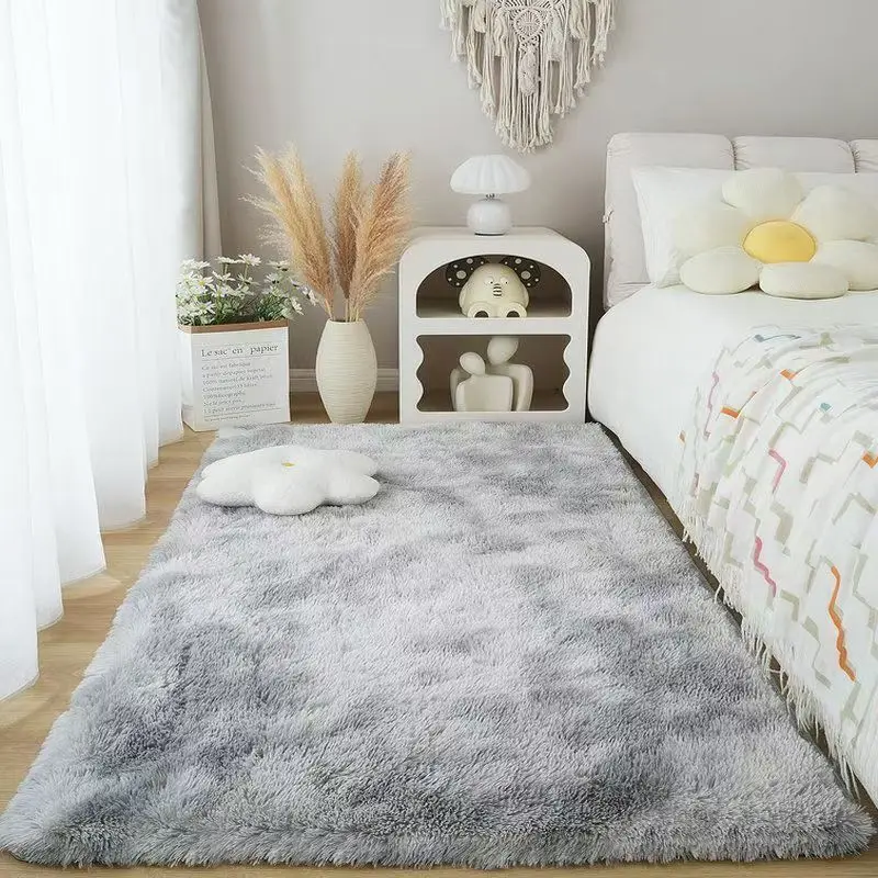 

Роскошный градиентный ковер из шелка и шерсти - Мягкий пушистый ковер с длинным ворсом, нескользящий, моющийся, для спальни и гостиной, стильный, с эффектом окрашивания
