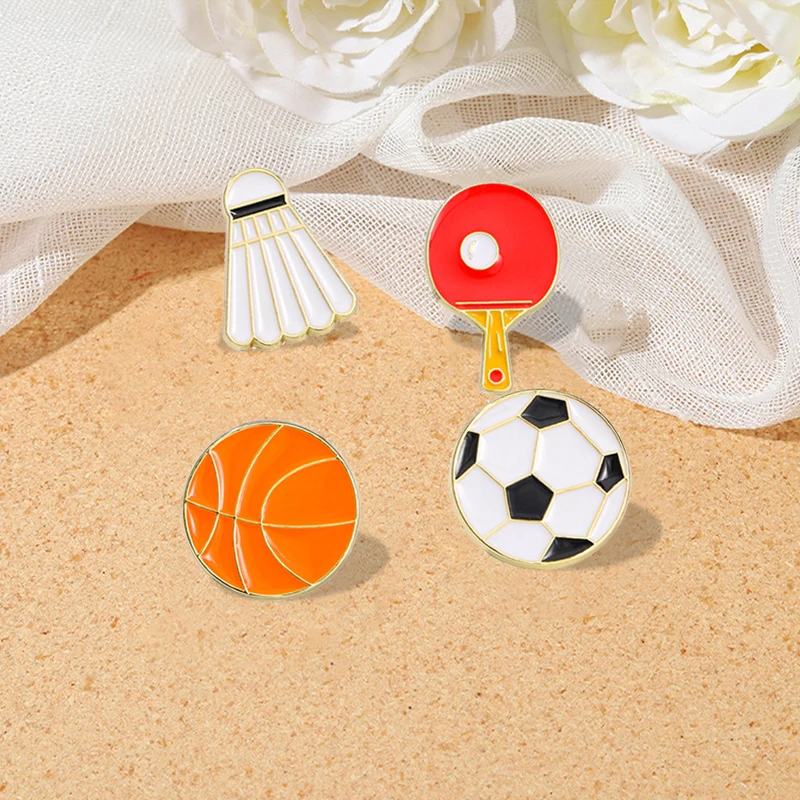 Football Cartoon Brooch Basketball Badminton Table Tennis Cute Sports Series Badge Men\'s and Women\'s Clothing Bag Accessories
