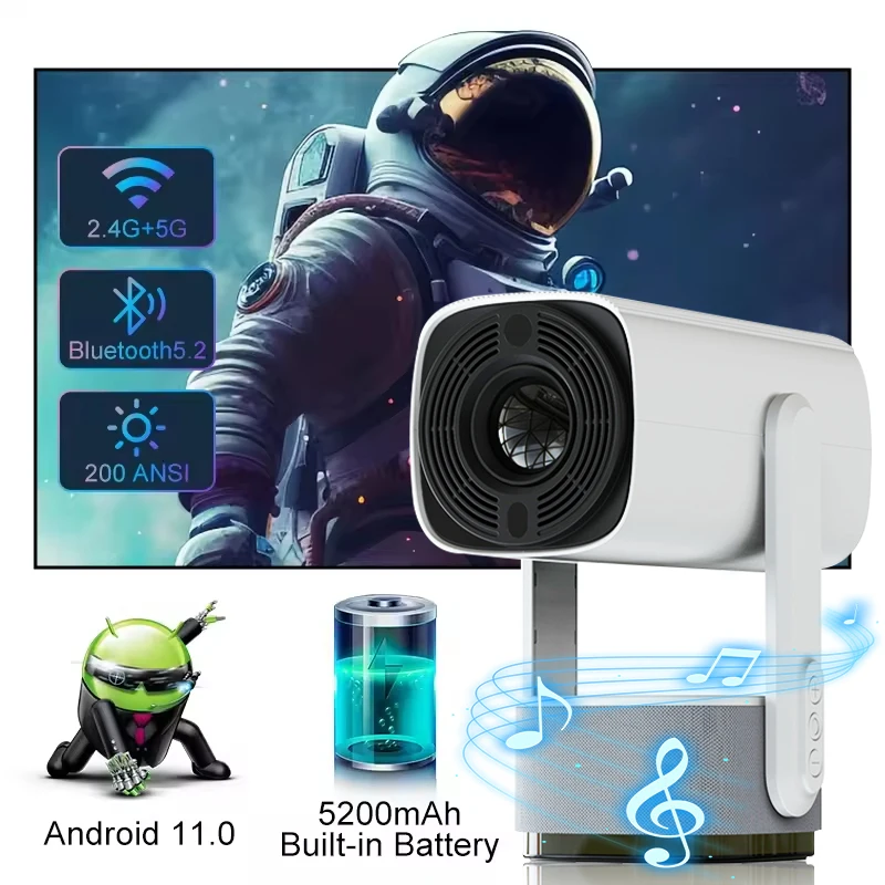

4K Full HD Projector K2 BT5.2 WIFI6 Smart Android 11 Built-in 5200mAh Battery 10W Speaker with RGB LED Lights Outdoor Projector