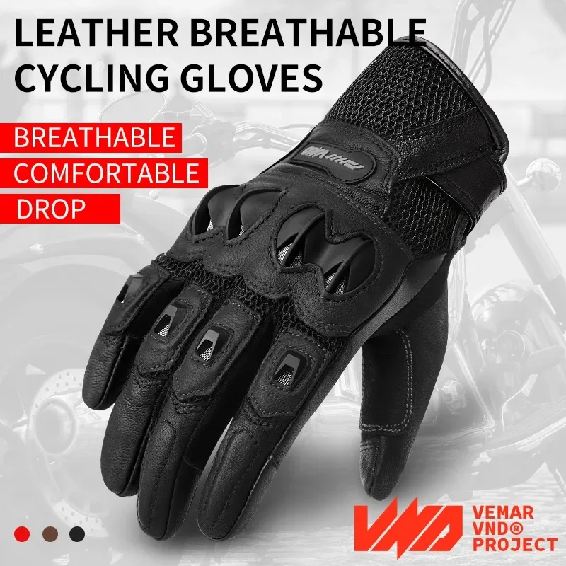 

VND Retro Summer Motorcycle Gloves Men Women Breathable Mesh Gloves Sheepskin Vintage Soft Full Finger Motorcycle Riding Gloves