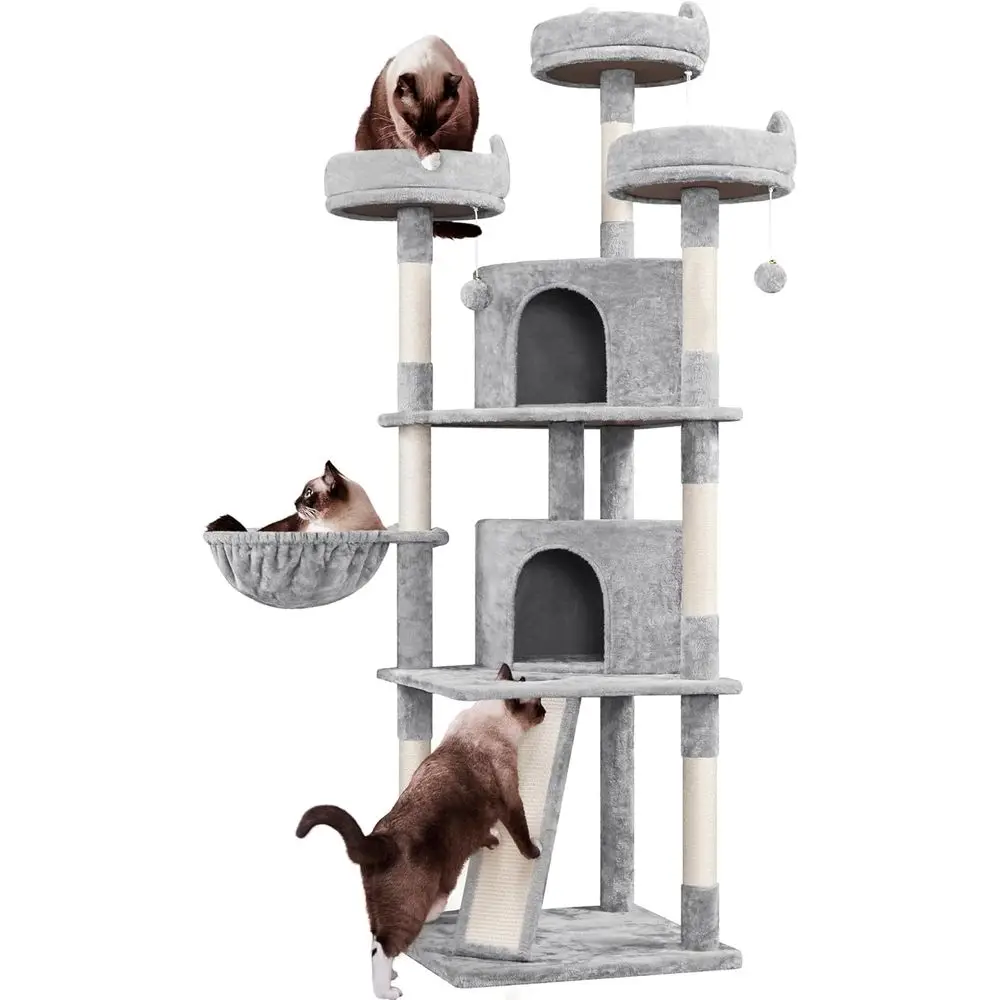 

Multi-Level 76 Cat Tower with Large Condo, Cozy Perches, Sisal Scratching Posts, Light Gray