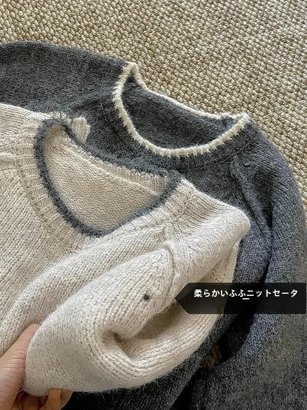 Elegant Long Sleeve Knitted Sweater Women's Loose Fit Overhead Winter New Sle Slimming Top Small Size round Neck Warmth Hea...