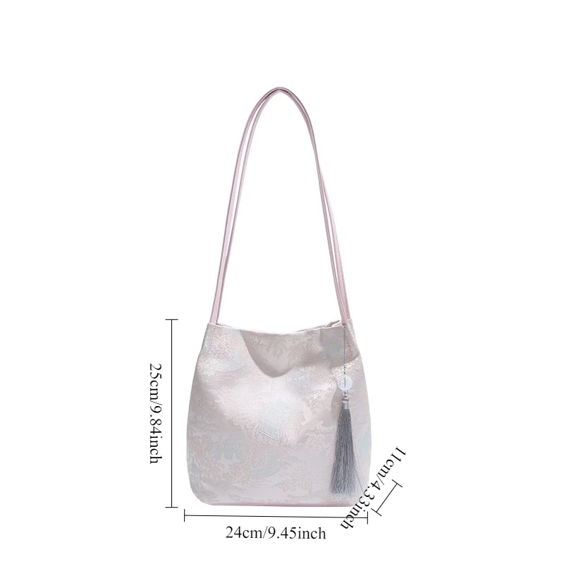 High End Single Shoulder Chinese Style Handbag for Women, Large Capacity Embroidered New Bamboo Leaf Underarm Tote Bags