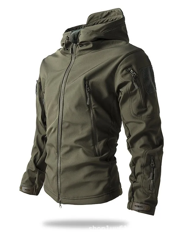 Men's Sharkskin Softshell Jacket Tactical Waterproof Windproof Hooded Coat Military Outdoor Hiking Motorcycle Riding Apparel