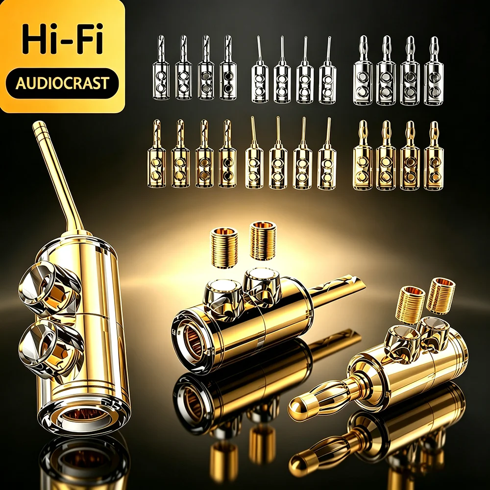 4PCS 2mm Pin 5mm BFA Banana Connector Plugs 24K Gold Plated Audio Speaker Wire Screw Lock Terminal Adapter Hifi Amplifier Cable