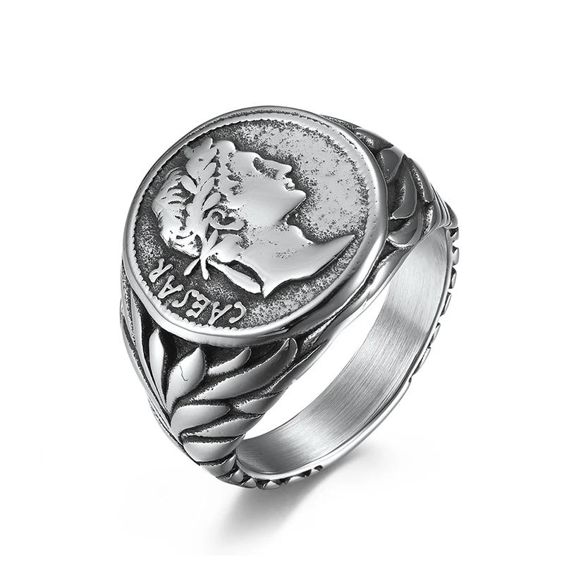 HIP Hop Rock Stainless Steel The Man Caesar the Great of the Roman Empire Ring for Men Charm Jewelry Gold Silver Color