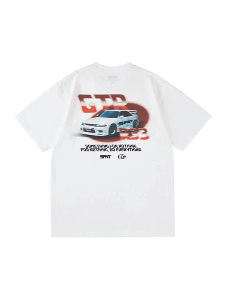 

2024 Car Printed Short-sleeved T-shirt Design Sense of Niche Loose Fashion Men and Women with The Same Top High Quality