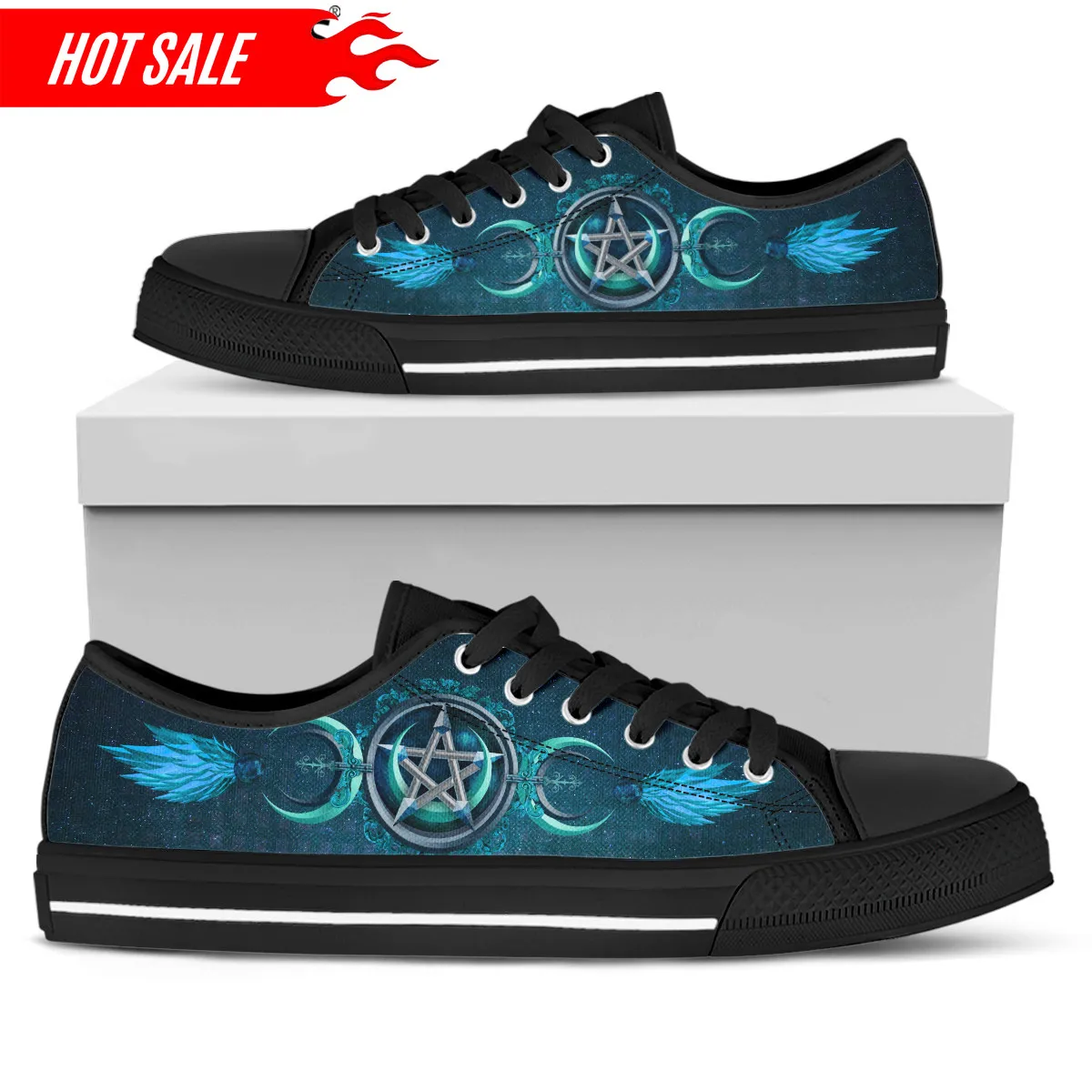 Classic Women Vulcanized Shoes Pagan Wiccan Witch Pattern Canvas Comfortable Flats for Girls Light Lace Up Sneakers