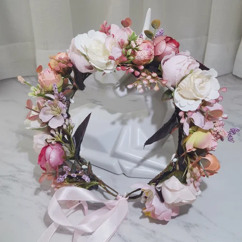 Imagen 2 del producto Tocado de corona de flores rosas, accesorios para el cabello para vestido de niña, diadema nupcial para boda, adorno, guirnaldas florales para niños