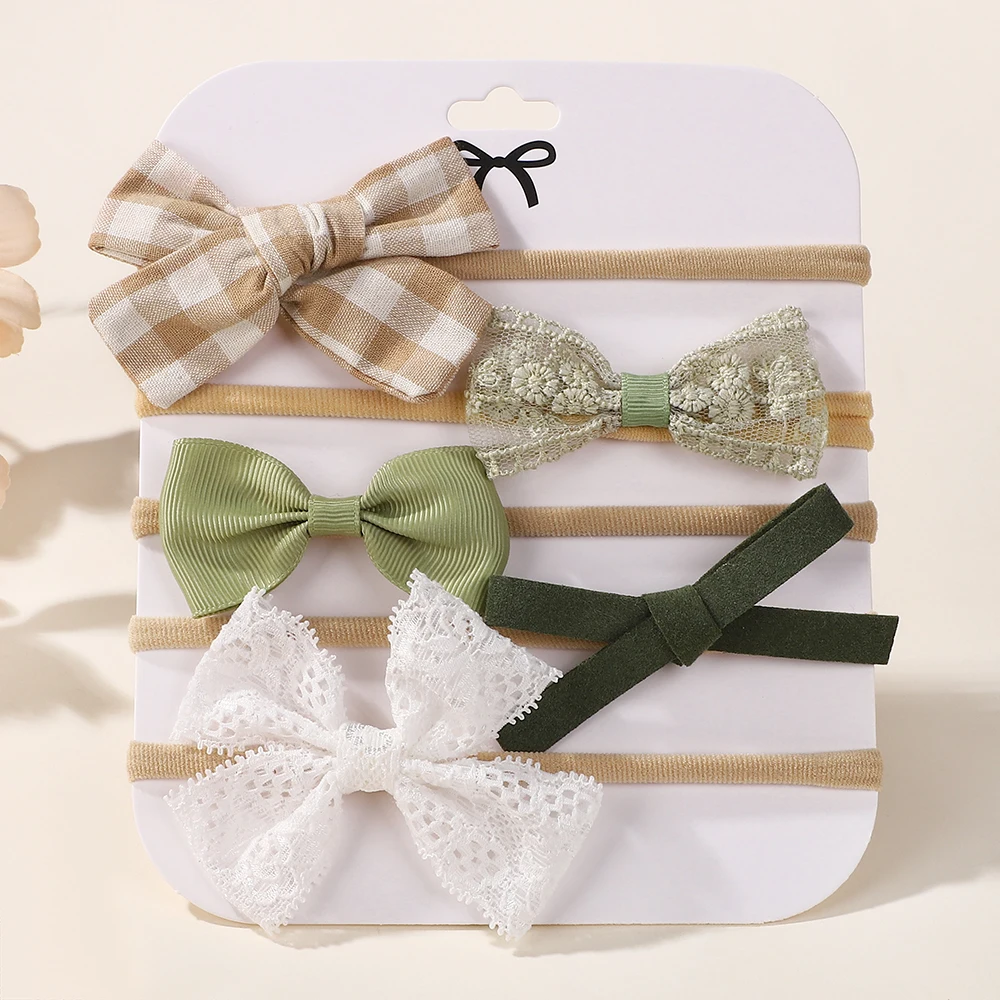5 Teile/satz Weiche Baby Bögen Spitze Blume Stirnband Nylon Baumwolle Haarbänder für Mädchen Neugeborene Kleinkind Kinder Drucken Haar Zubehör