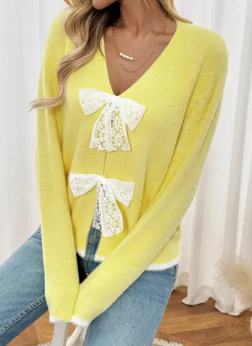 الخريف والشتاء تصميم جديد غير رسمي وبسيط على طراز فتاة، ربطة عنق من الدانتيل سترة أمامية مربوطة، سترة سترة نسائية أنيقة #3