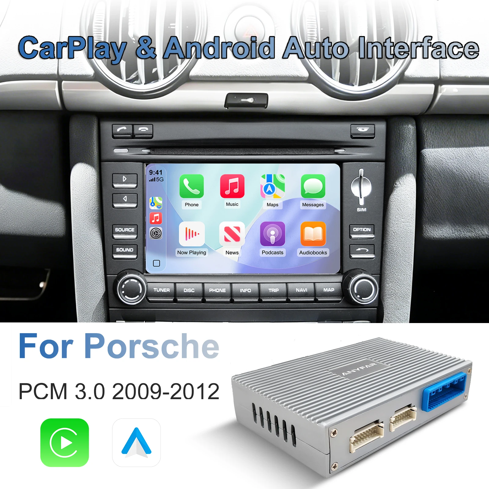 Wireless CarPlay Android Auto Retrofit Kit Decoder Box for Porsche PCM 3.0 911 Cayenne Cayman Boxster Panamera 2009-2012