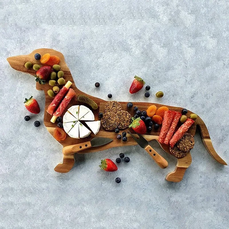 Creative Wood Dachshund Dog Dinner Plate Sausage Dog Dinner Plate Wooden Decorative Tray Table Decoration Funny Party Gift