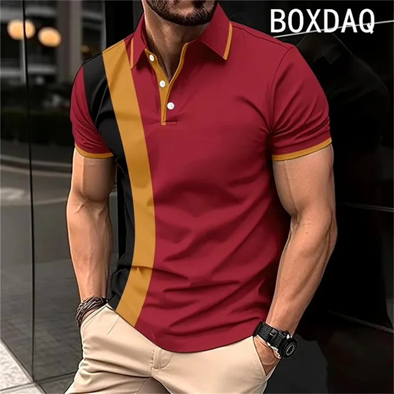Men's Short Sleeve Lapel With Button Polo Shirt 3D Fashion Stripe Gradient Print Polo Plus Size 6XL Men Summer Casual Polo Shirt - Image 3