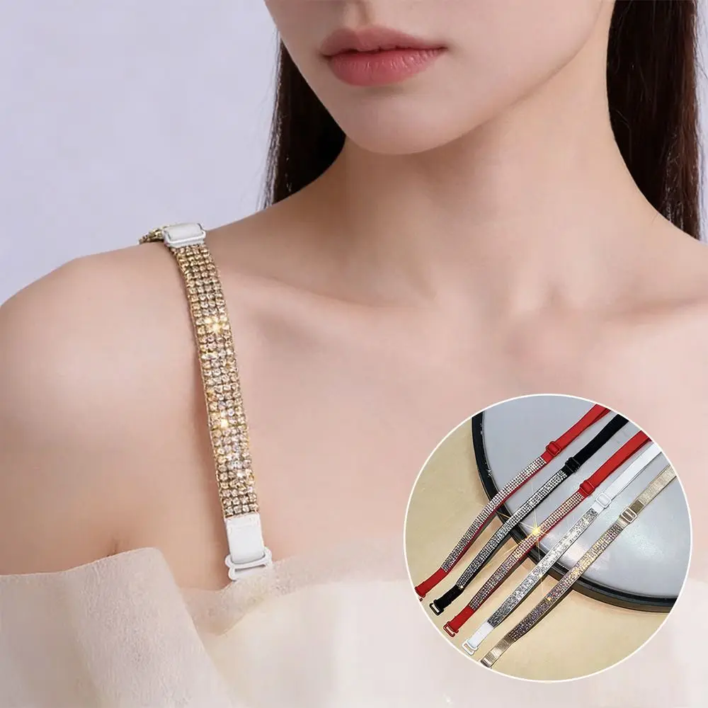1 Pair Sparkling Rhinestone Bra Straps Replacement Invisible Strap High Stretch Fabric Rhinestone Bra Belts