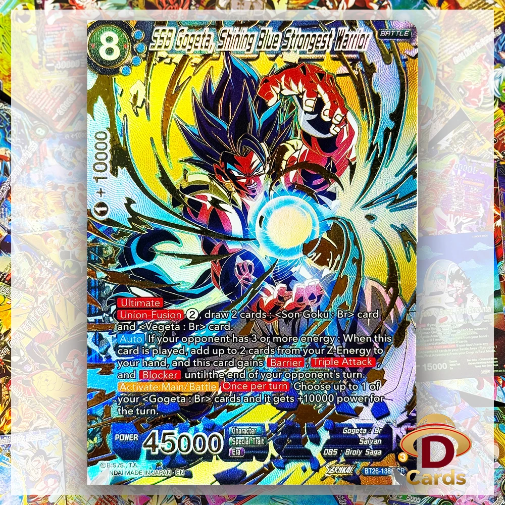 Tarjeta de Juego Dragon Ball Super SSB Gogeta, Guerrero Azul Brillante, la Más Fuerte, Tarjeta Proxy de Calidad para Juego de Mesa, Colección y Intercambio