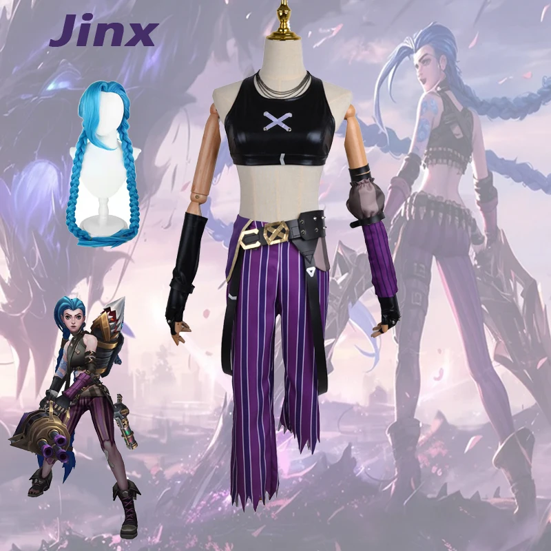 

Jinx Cosplay Costumes Game LoL Heartsteel Team Wig Raging Loli Role Play Christmas Halloween Uniform for Adult Girl Sexy Suite