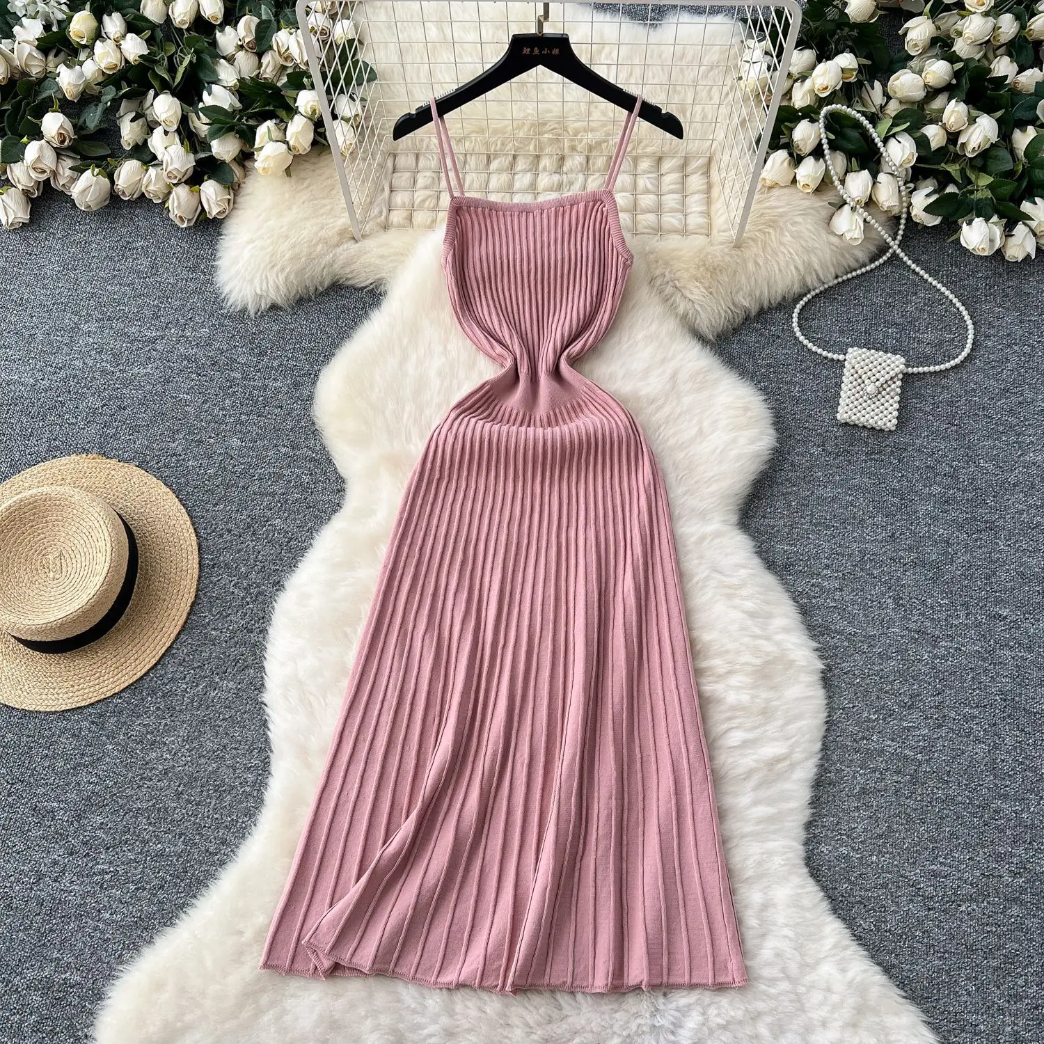 

Sling Dress Women Knitted Dresses Solid Vestidos Streetwear High Waist Slim Fit Sleeveless Elegant Y2k Party Club Summer Night