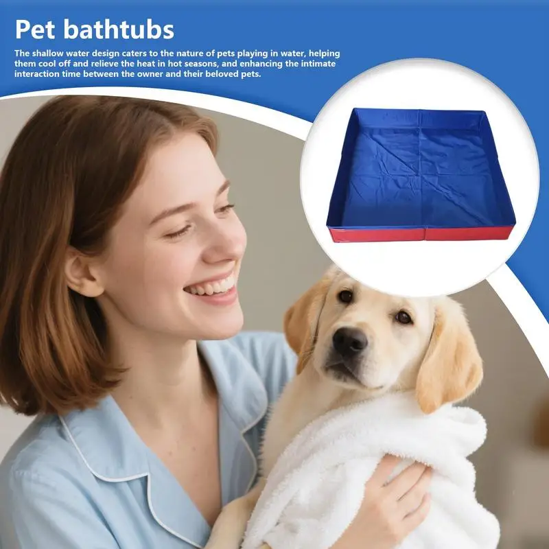 Doggie Wading Pool PVC Dog Paddling Pool Foldable Square-Shaped Anti-Slip Non-Inflatable Pet Puppy Bathing Tub For Small Puppy