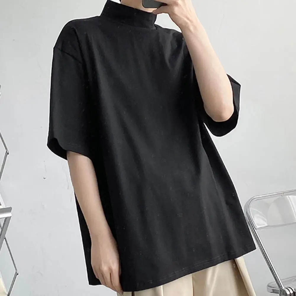 Turtleneck Soft Solid Short Sleeve Men Oversized Sweatshirt Fashion Korean Harajuku Casual All-match Clothing New Street Summer