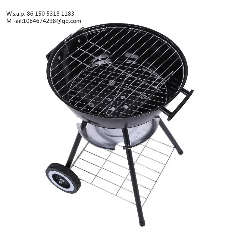 Round Ceramic Charcoal Barbecue Grill | Household BBQ Oven with Wooden Panel for Outdoor Picnic Use