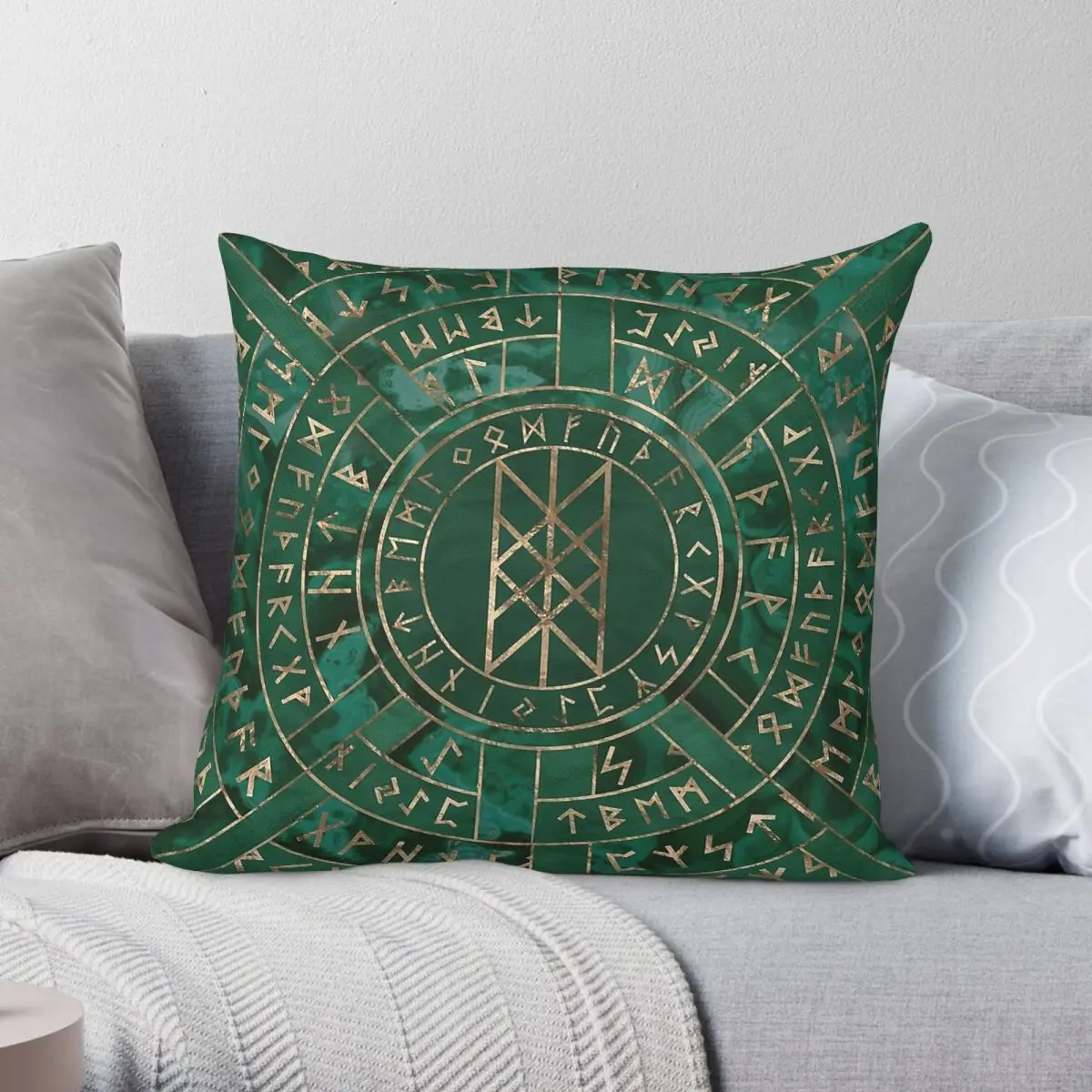 Funda de almohada cuadrada dorada de malaquita Web Of Wyrd, funda de cojín decorativa con cremallera y estampado de terciopelo y lino de poliéster para el hogar