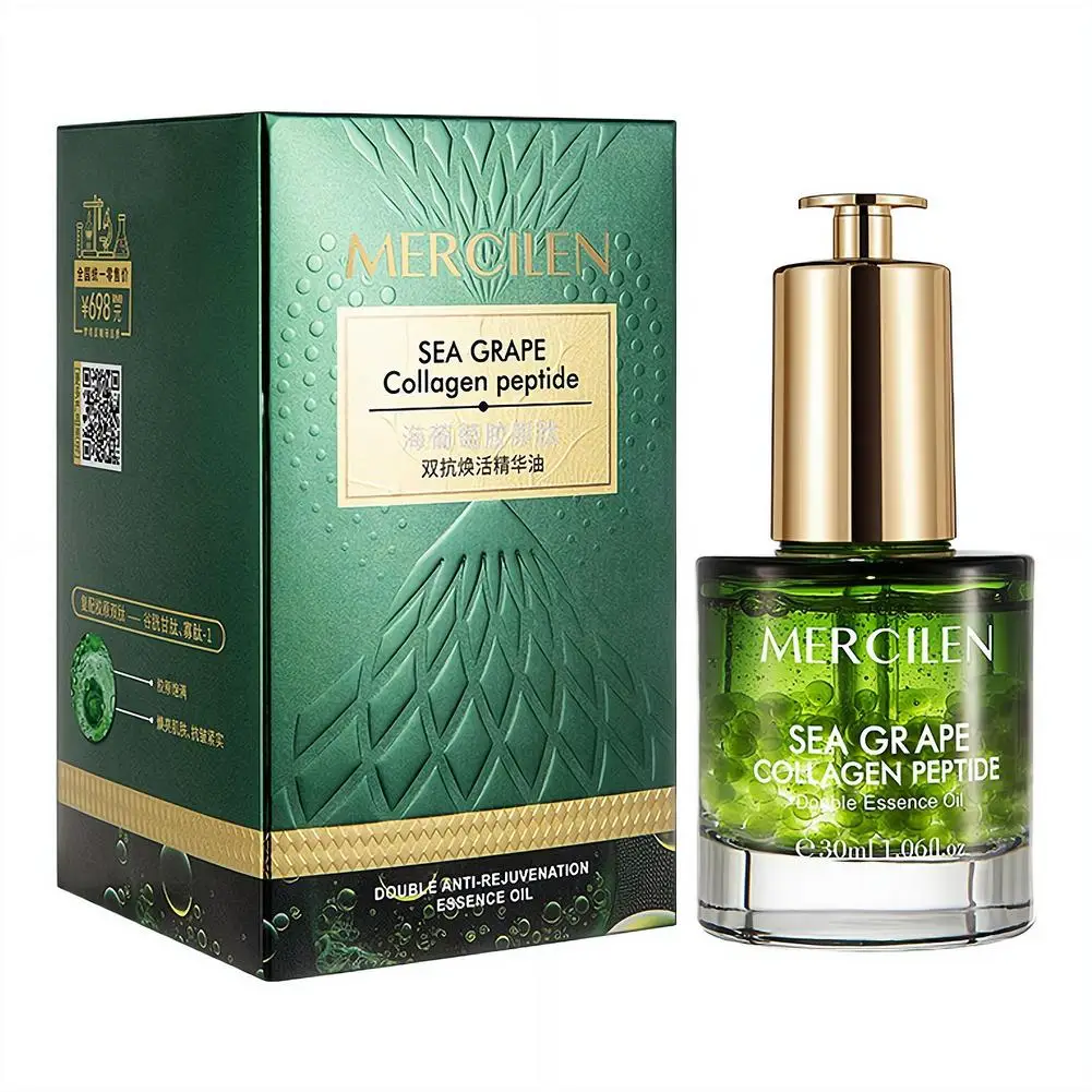 Aceite de Doble Esencia con Péptidos de Colágeno de Uva de Mar para el Cuidado Facial, Reafirmante, Hidratante e Iluminador, Sérum Facial Coreano para el Cuidado de la Piel