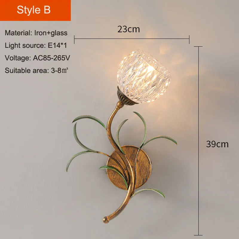 French Wall Lamp Living Room Modern Minimalist Romantic Flower Pastoral Room Flower Bedroom Bedside Wall Light Retro Lamp