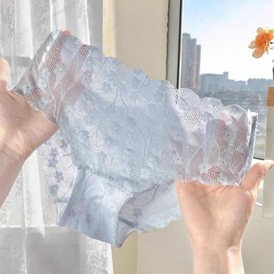 ملابس داخلية بسيطة مطرزة بالزهور من الدانتيل للنساء منتصف الانتظار من القطن المنشعب سراويل داخلية مثيرة ناعمة ورقيقة سراويل داخلية مثيرة للسيدات #2