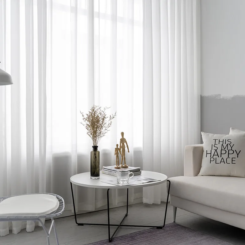 Modern White Linen Solid Sheer European Style Window Curtains with Rod Pocket Grommet for Living Room And Bedroom Decor