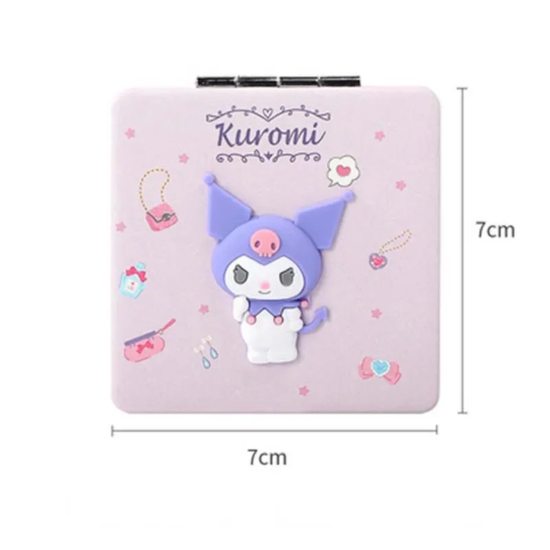 Miniso Foldable Cosmetic Mirror Kuromi Cinnamoroll Pochacco Kawaii 3D Anime Print Cosmetic Mirror Portable Double-Sided Mirror