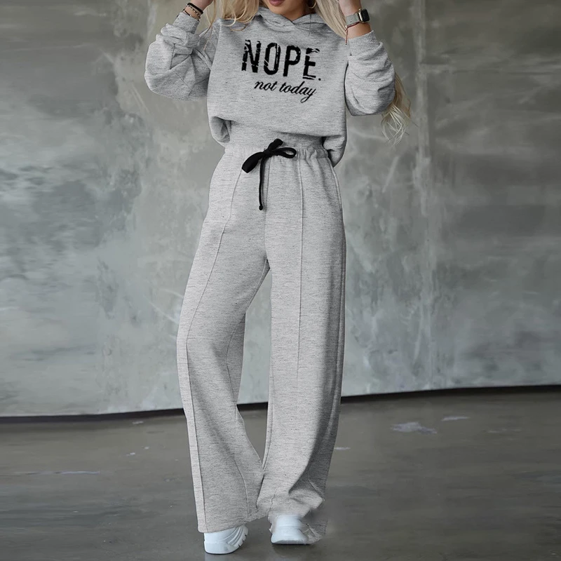 

Fashion Letter Print Hooded Hoodies Tracksuit Casual Loose Tops Pullover + Sport Pants Set Women Long Sleeve Sweatshirt Outfits