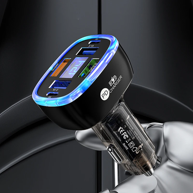 UYUXIO USB C Car Phone Charger 6 in 1 with Voltage Display Super Fast Charge Adapter for Samsung iPhone 16 15 Pro Max Oneplus - náhled 5