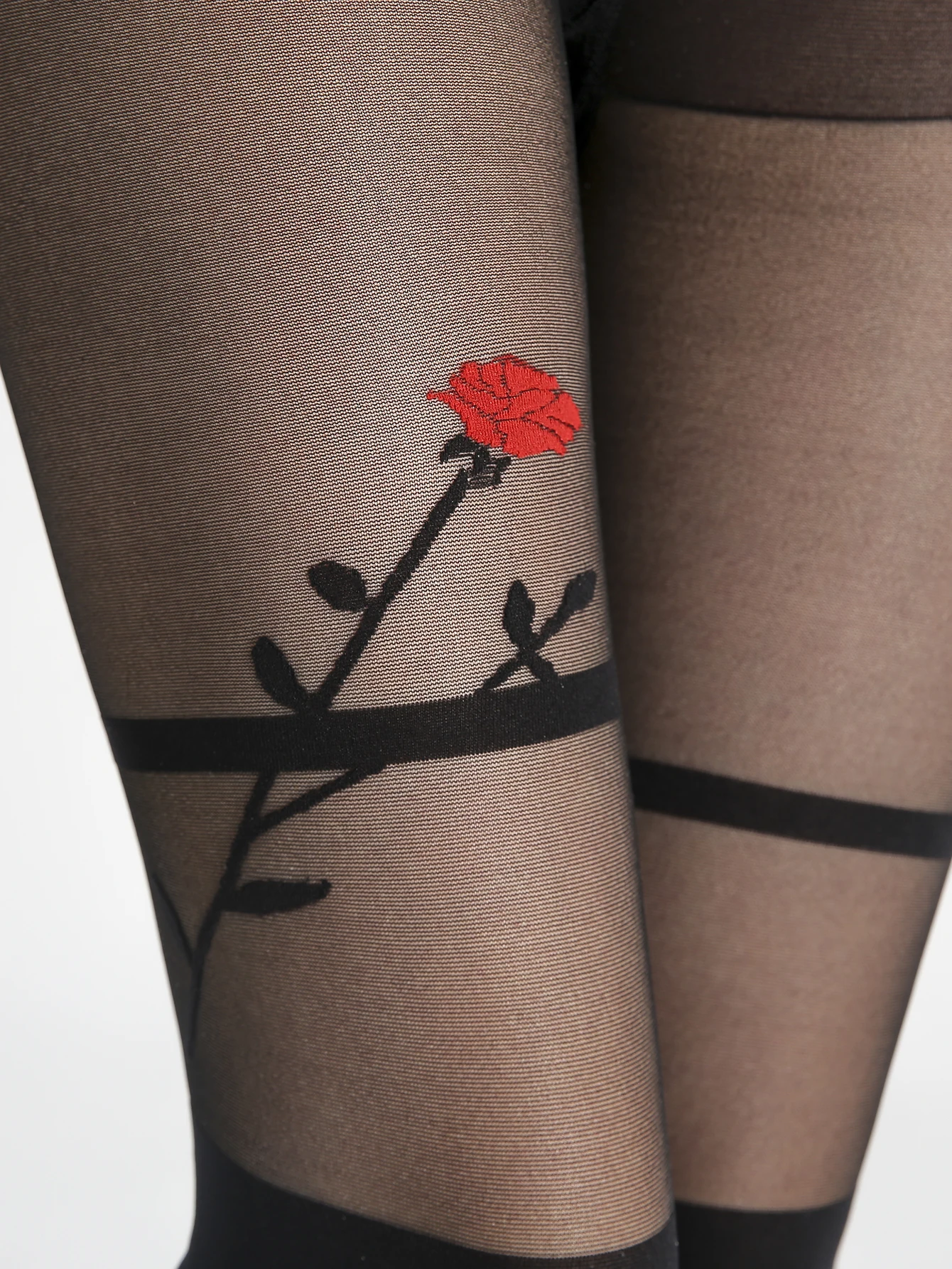 A Pair of Women's Red Rose Fake Thigh Socks Fashion Jacquard Leggings Sexy Translucent Leggings