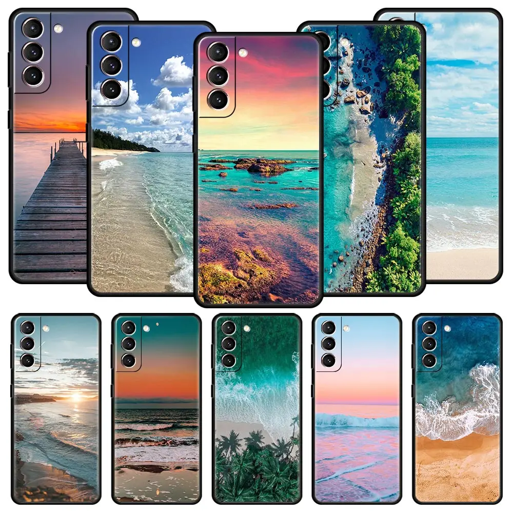 Sea blue Sky beach Phone Case For Samsung Galaxy S23 S24 Ultra S22 S21 S20 FE 5G S10 S10E S9 S8 Plus 20 Silicone Cover Bumper