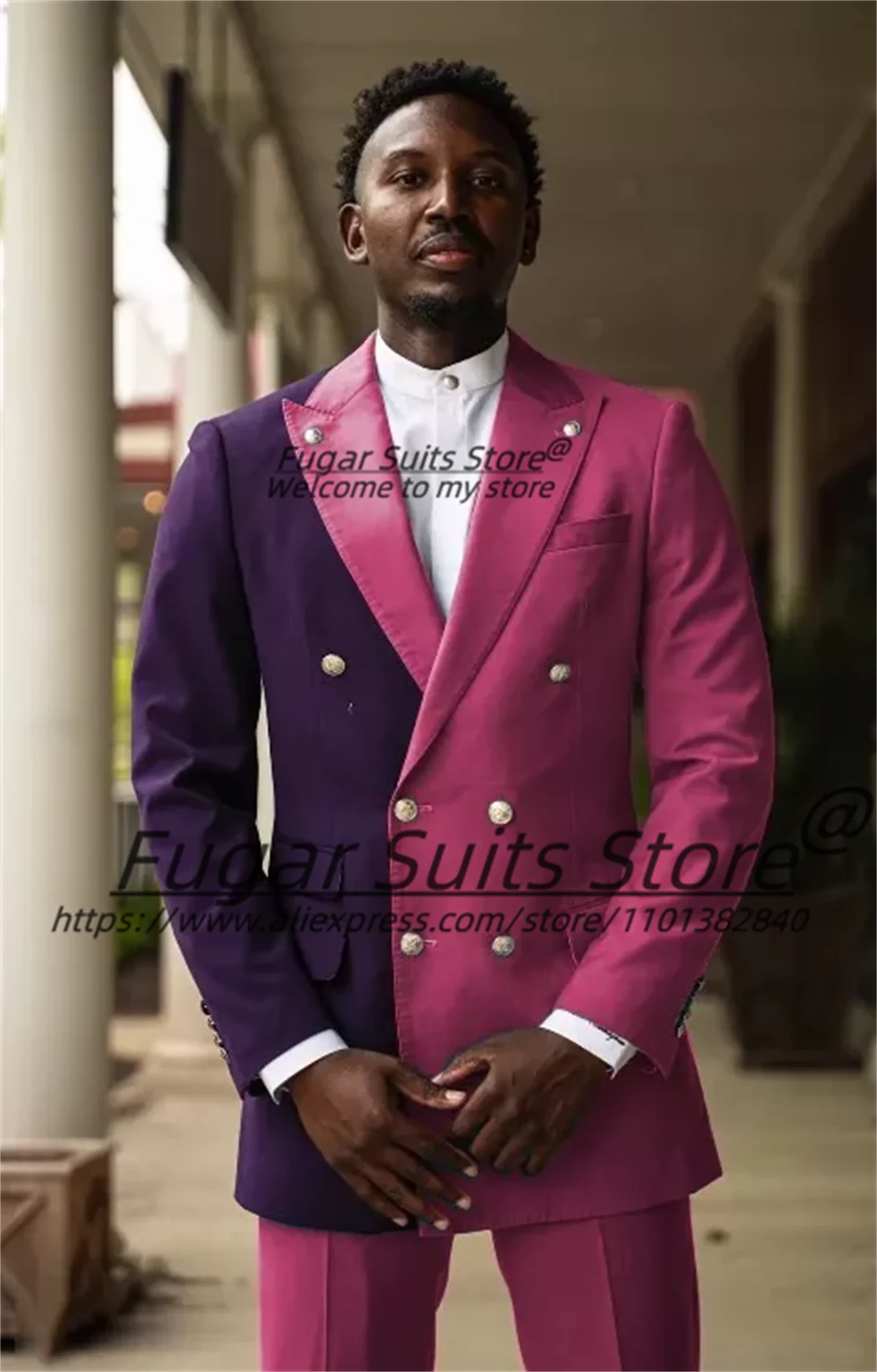 

Fashion Patchwork Men Suits Customized Slim Fit Double Breasted Groom Tuxedos Male Party Blazers 2 Pieces Sets Costume Homme