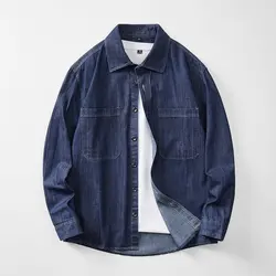 Japanese Denim Tooling Shirt Men Harajuku Streetwear Fashion Loose Casual Long Sleeve Jeans Shirt Man Clothes