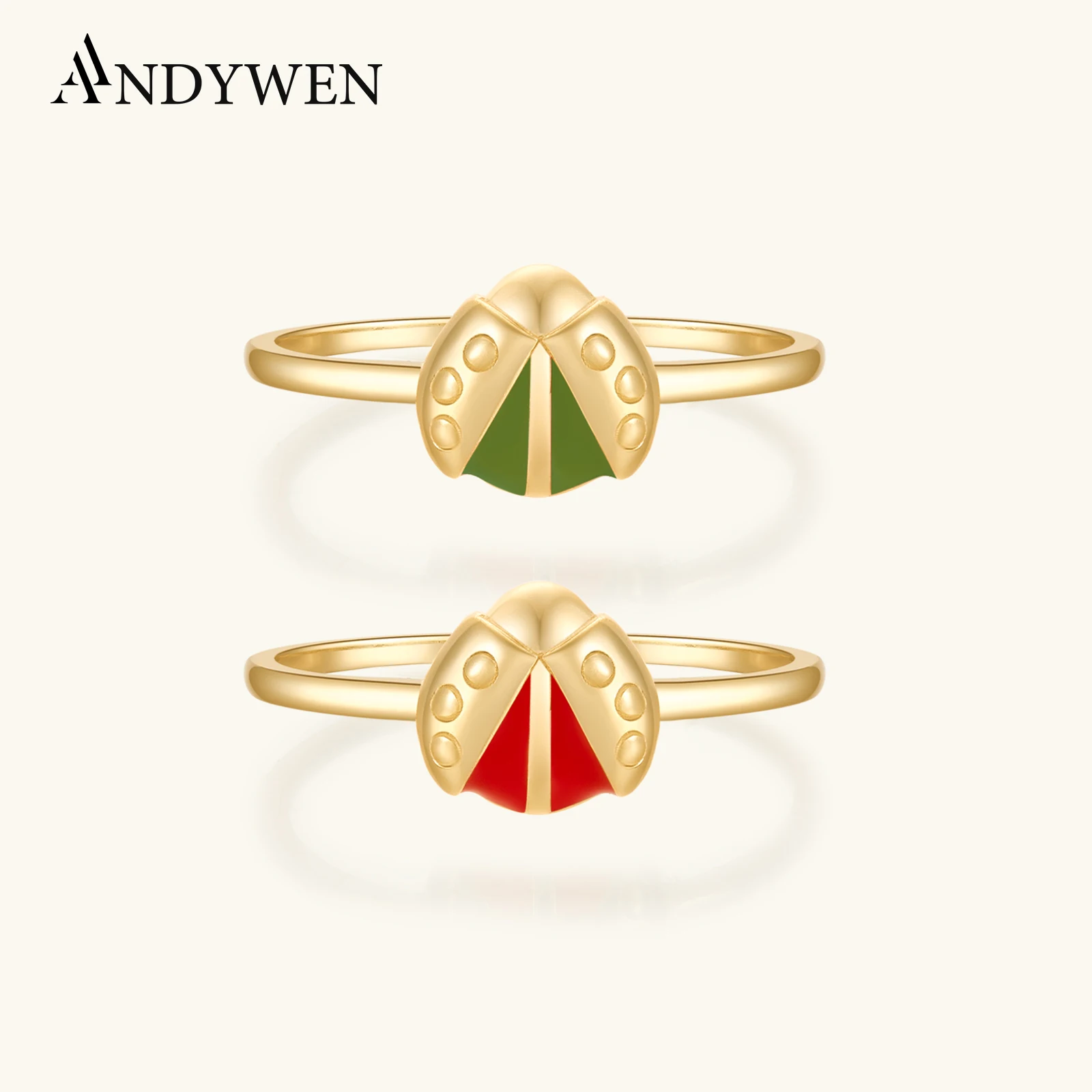 

ANDYWEN 100% 925 Sterling Silver Gold Apple Red Luxury Rings 2021 Women Resizable Adjustable Women Wedding Jewelry Gift