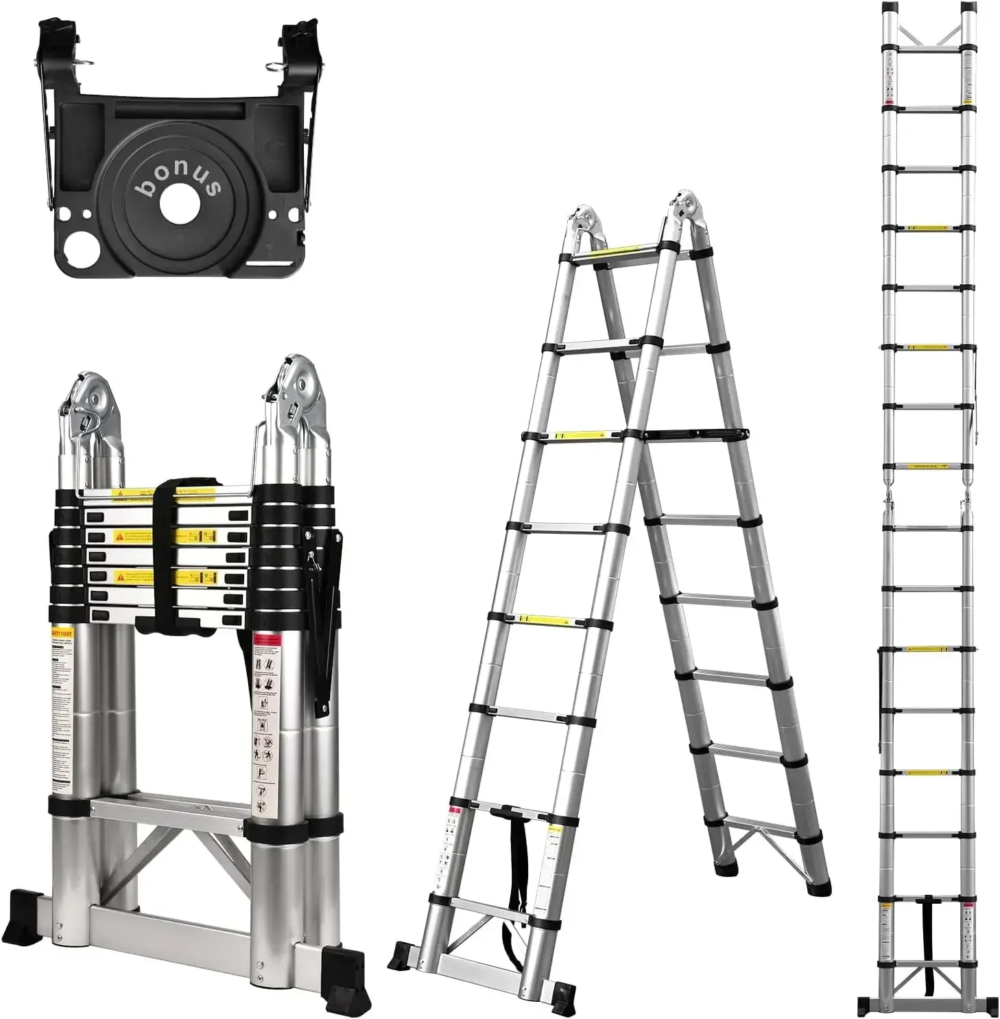 Telescoping Ladder A Frame, 16.5 Ft Compact Aluminum Extension Ladder, Portable Telescopic RV Ladder for Outdoor Camper Trips Mo