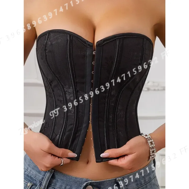 Vintage Strapless Overbust Corset Top Hook And Eye Front Lace Up Back Boned Bodyshaper Crop Tube Top For Music Festival