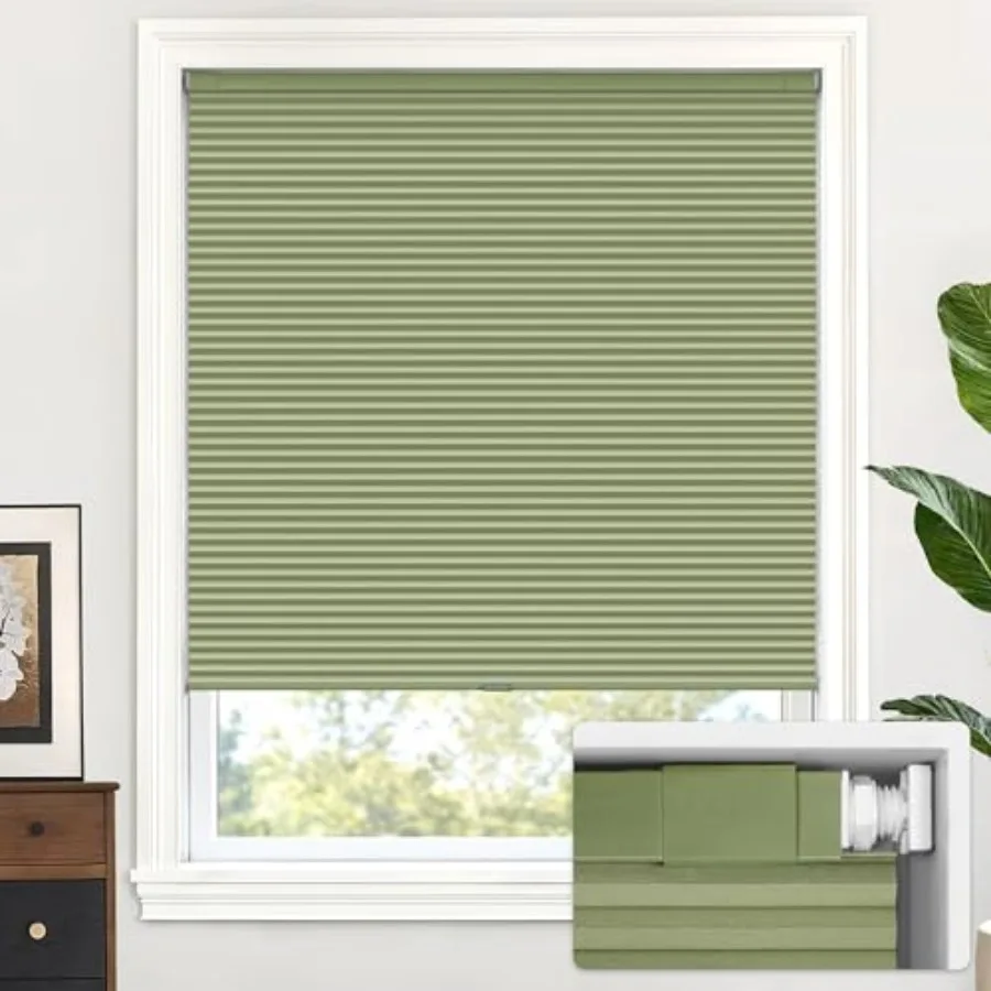 

Cordless Cellular Shades, No Tools No Drill Blackout Honeycomb Shades Pleated Blinds for Windows, 29" W x 64" H, Green