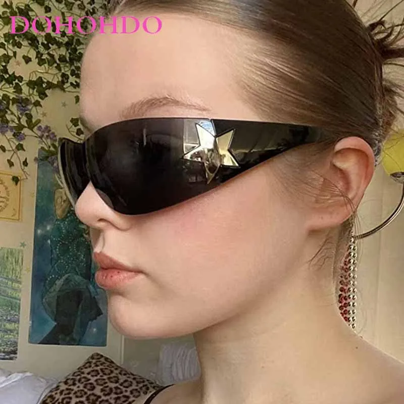 

Luxury Women Sunglasses Punk Sports Sun Glasses Five-pointed Star Y2K One Piece Glasses Fashion Men Goggle Shades UV400 Eyewear