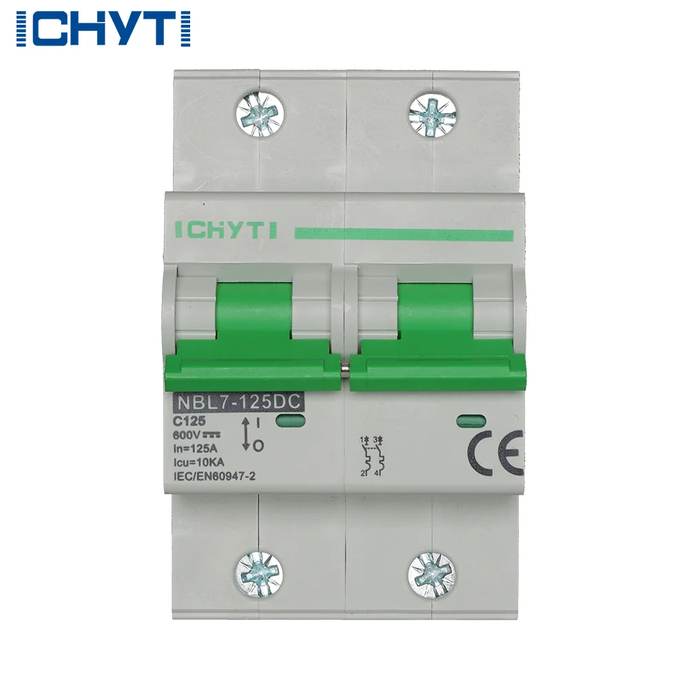 10 pièces MCB DC 2 pôles de haute qualité pour système solaire, 1000V, 100A/125A. Assurez une utilisation et une protection en toute sécurité, une déconnexion fiable pour cela