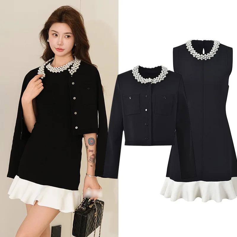 Ele Heavy Bead Embelli Svel Fi Tail Dr Cardigan Ensemble Femme Faion Slim Fit Design Saison Printemps Longue Sve