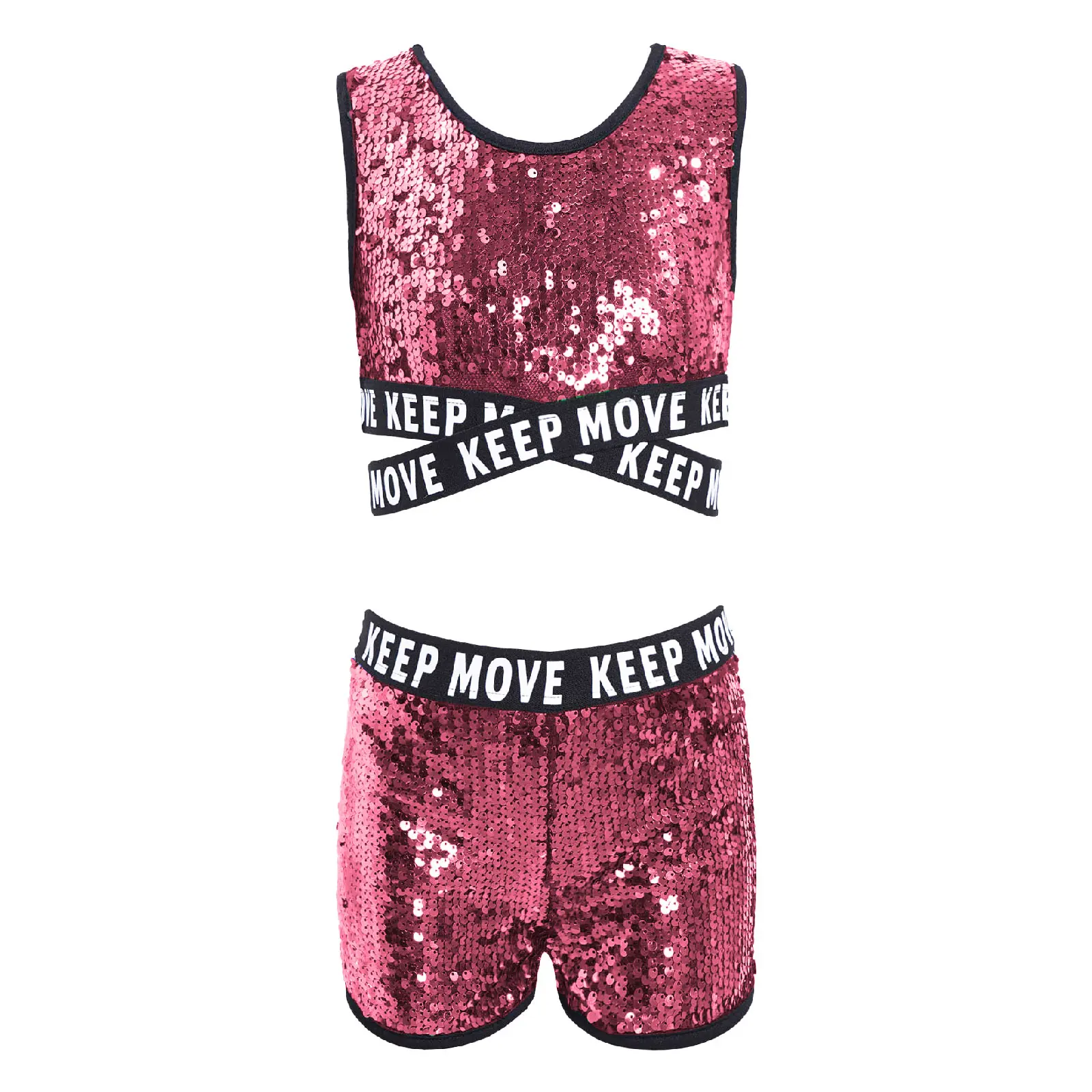 Kids Girls Jazz Dance Outfits Sparkling Sequins Tracksuit Sleeveless Tank Vest Top with Shorts Athletic Set Performance Costume