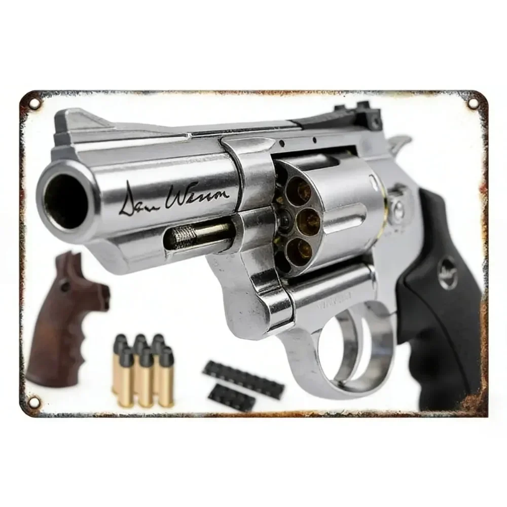 2D Flat Vintage Pistol Military Aluminum Metal Wall Sign, Retro Wall Decor Accessories for Home Bar Man Cave