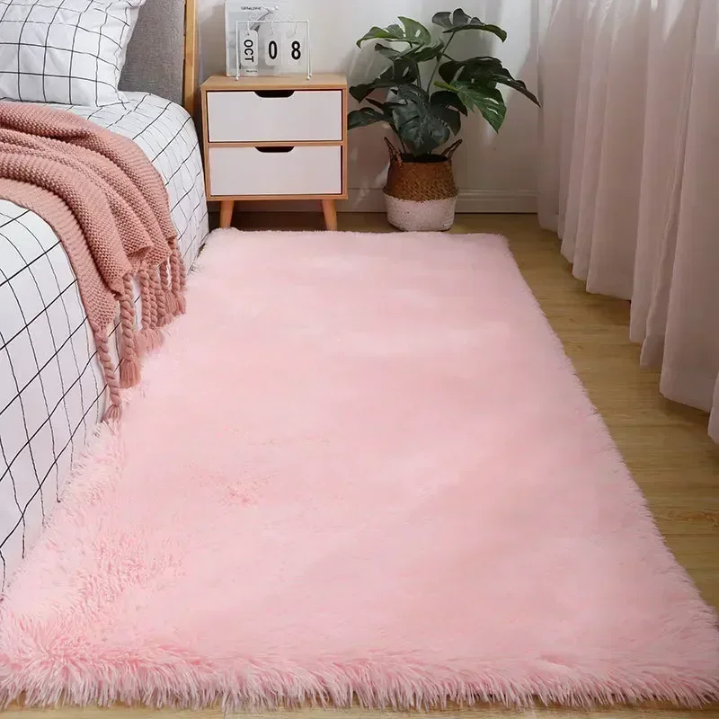 Fluffy Cream White Sheepskin Rug Silk Wool Rugs for Bedroom and Living Room Decor Kids Livingroom Bedroom Floor Mat Fur Rugs