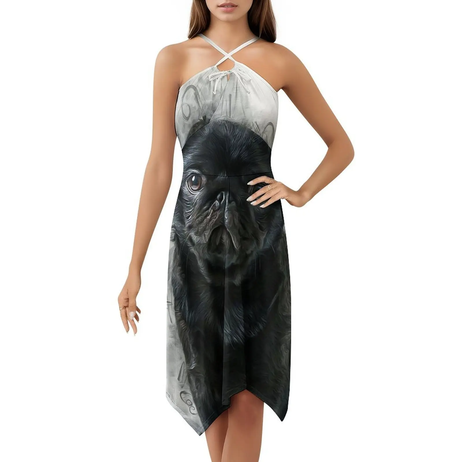 فستان بوهيمي عتيق من الصلصال الأسود بأكمام منتفخة أو خيارات بدون أكمام للنساء فستان كلب على شكل حيوان الصلصال جرو حيوان أليف لطيف مضحك للسهرات #5