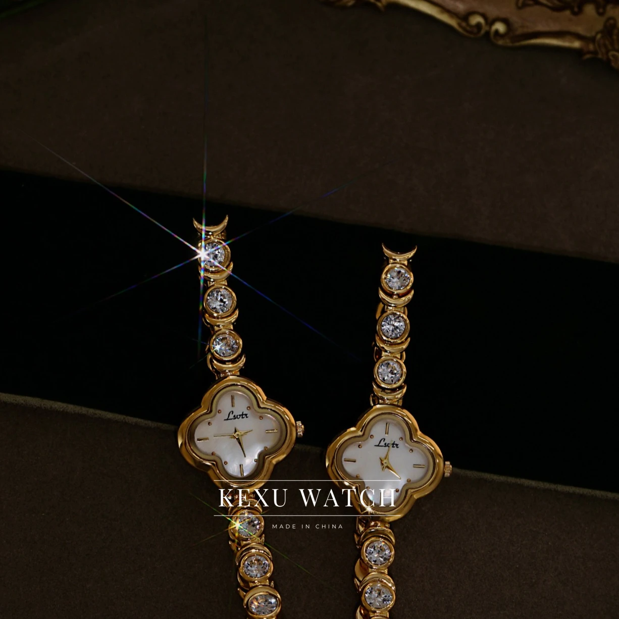 ساعة LSVTR بالجملة، ساعات نسائية بسوار كريستالي لذيذ، ساعات يد كوارتز أنيقة، ساعات نسائية ذهبية أنيقة #4