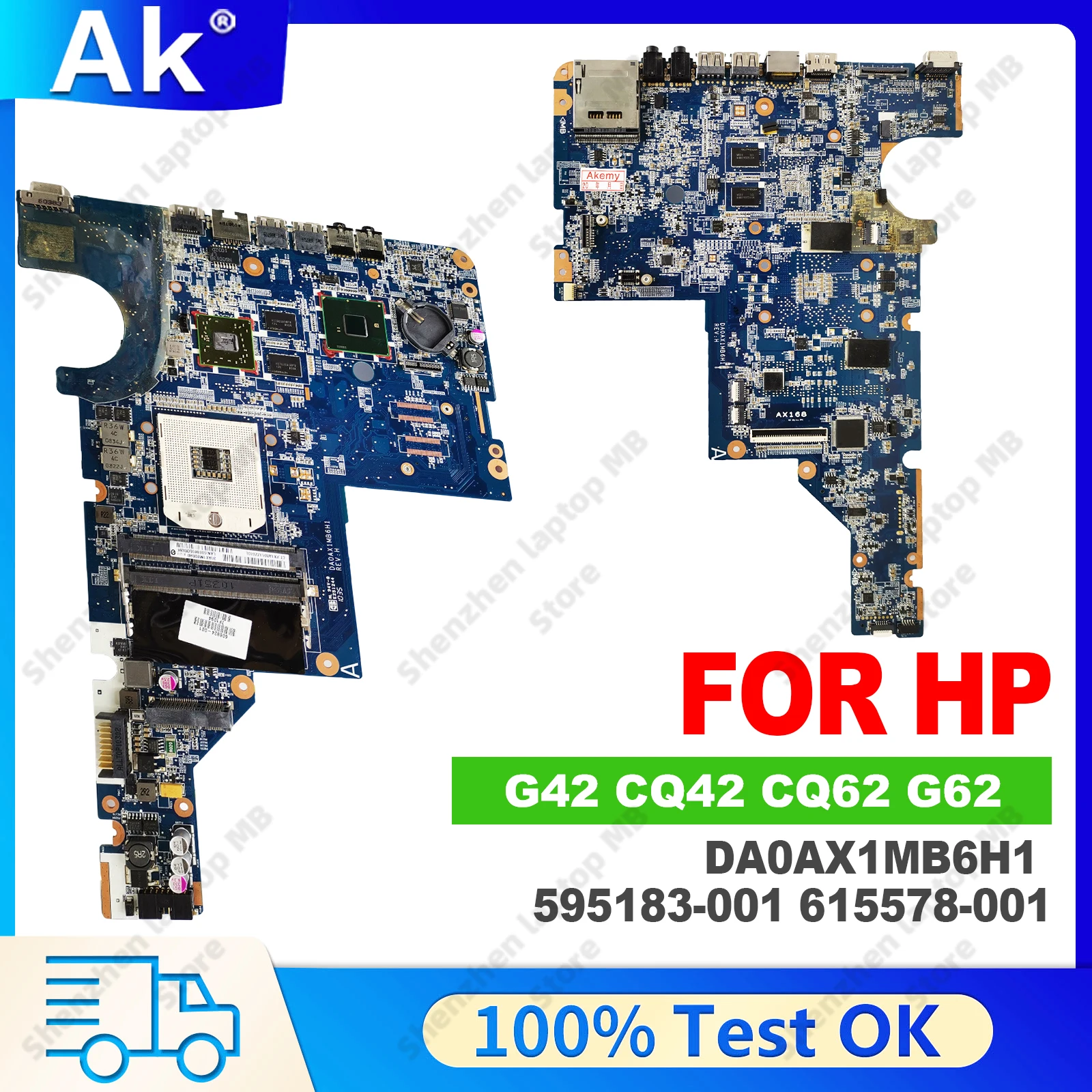 DA0AX1MB6H1 Notebook Motherboard For HP G42 CQ42 CQ62 G62 DA0AX1MB6H1 Laptop Motherboard 595183-001 615578-001 DDR3 100% Test OK